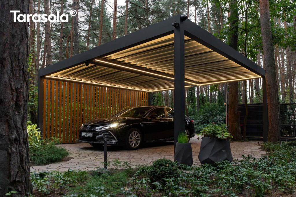 Wiata samochodowa aluminiowa przy domu — zadaszenie miejsca postojowego zgodnie z przepisami prawa budowlanego